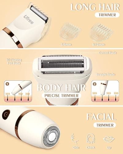 Ufree Bikini Trimmer Electric Razors for Women, Rechargeable Pubic Hair Trimmer Electric Shaver for Legs Body Hair, Bikini Shaver IPX7 Waterproof, White thumbnail 2