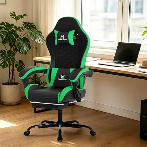 YAMOBO Gaming Chair, Computer Office Chair with Footrest, Adjustable Height & Backrest Gaming Chairs with Swivel for Adults, High Back PU Leather Ergonomic Chair with Lumbar Support, Blackgreen - Image 1