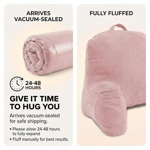 Microsuede Bed Rest - Backrest Pillow with Arms - Bed Rest Pillow - Reading Bedrest Lounger - Sitting Support Pillow - Soft But Firmly-Stuffed Fiberfill - Reading Pillow, Pink thumbnail 7