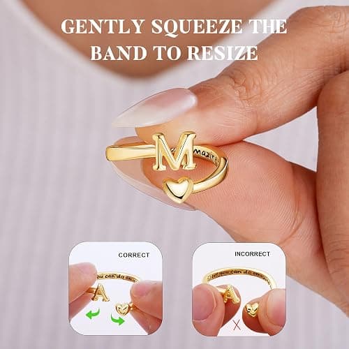Turandoss Birthday Gifts for 6 7 8 9 10 11 12 13 14 15 16 Year Old Girls | Teen Girl Gifts Trendy Stuff, 14K Gold Plated Initial Letter A-Z Adjustable Heart Ring, Personalized Rings for Teen Girls thumbnail 6