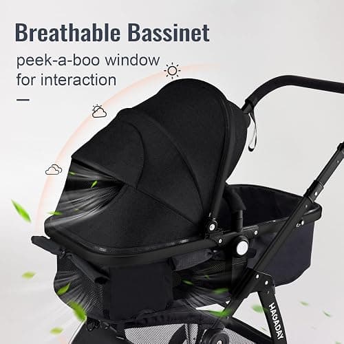 Baby Stroller, 2-in-1 Reversible Toddler Seat with Lie-Flat Mode, Foldable Infant Stroller with Canopy, One Button Brake, Adjustable Handle, Newborn Pushchair (Black B) thumbnail 3