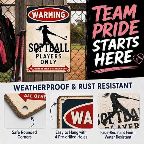 CrazySign Funny Softball Gifts for Girls, Players & Coaches - Warning Softball Players Only Vintage Metal Sign - Cool Sports Wall Art Decor for Bedroom, Locker Room, Team Gift, 8x12 Inch (26011) thumbnail 4
