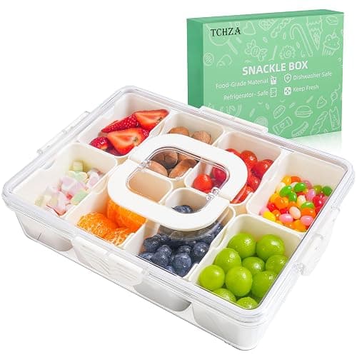 Snackle Box Container Dishwasher Safe Divided Serving Tray with Lid Handle | Charcuterie Board for Portable Snack Platters, Clear Organizer for Fruits Snacks, Perfect for Road Travel - Image 1