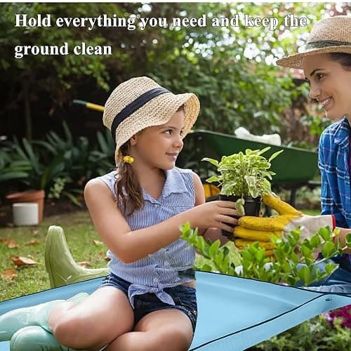 HejVulkan 59" x 39" Extra Large Plant Repotting Mat, Foldable Gardening Mat for Indoor, Transplanting Houseplants, Pot Out, Mix Soil and Mess Control, Gardening Gifts for Women Men Plant Lover(Blue) thumbnail 5