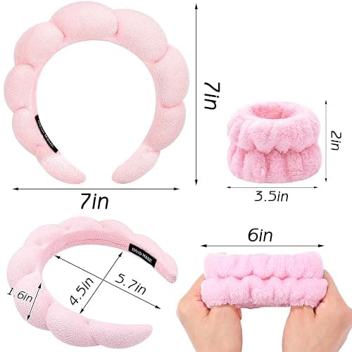 Zkptops Spa Headband for Washing Face Wristband Sponge Makeup Skincare Headband Terry Cloth Bubble Soft Get Ready Hairband for Women Girl Puffy Padded Headwear Non Slip Thick Hair Accessory(Pink) thumbnail 6