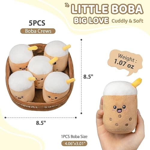 ZENLIV Emotional Support Boba Plush, 5 Cute Squishy Toys Stuffed Animal with Carrying Basket, Funny Cute Cuddly for Boba Lovers Adults, Inspirational Motivational Encouragement Gifts for Women Men thumbnail 3