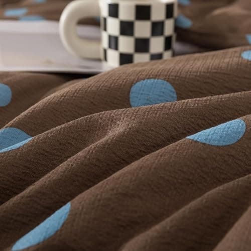 Caressma Brown Full Comforter Set with Polka Dots 3 Pieces Bedding Set | Mustard Yellow with Polka Dot Comforter Bed Set, Cozy Washed Seersucker Comforter Set with Pillowshams thumbnail 5