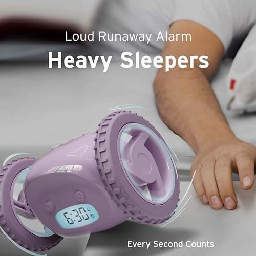 CLOCKY Extra Super Loud Alarm Clock for Heavy Sleepers Adults Kids Teens Bedroom, Move Jump Roll Run Away Easy to Set Smart Digital Alarm Clock Funny Gag Gift (Lavender) thumbnail 5