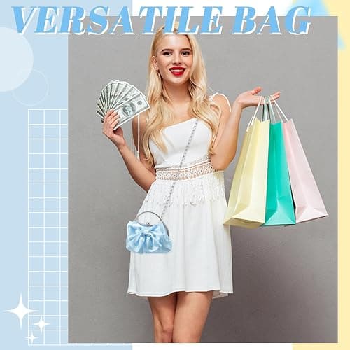 Dansydaisy Coquette Clutch Purse for Women Pleated Satin Bow Purse Evening Bag with Chain Crossbody for Wedding Party Prom thumbnail 6