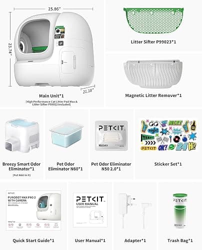 PETKIT Purobot Max Pro 2 AI-Camera Self Cleaning Cat Litter Box, Extra Large Opening 210° Wide Angle Lens Cat Facial Recognition Automatic Litter Box with 5G WiFi App Control Odor-Free thumbnail 8