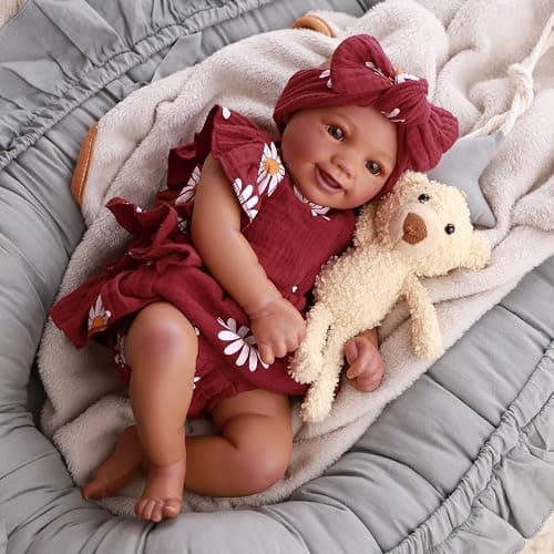 BABESIDE 2 Pcs Reborn Baby Doll Clothes for 17-22 Inch Dolls, Baby Doll Outfit Accessories with Floral Pattern fit Realistic Babydolls Girl Boy, Wine Red thumbnail 8