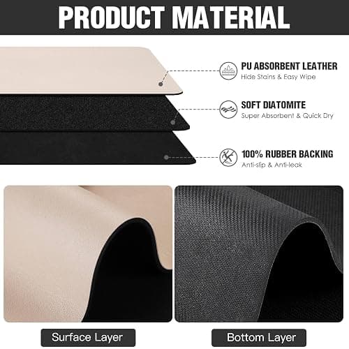 Dish Drying Mat for Kitchen Counter Super Absorbent Drainer Mats with Non-slip Rubber Backed Hide Stain Heat Resistant Easy to Clean Dish Rack Mat (Beige, S-14"x11") thumbnail 6