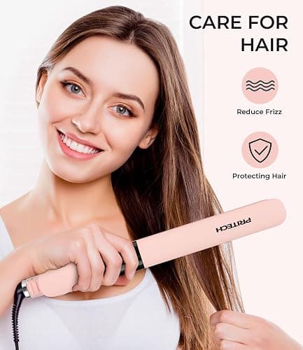PRITECH Flat Iron Hair Straightener, Titanium Flat Iron with Adjustable Temp(290°F-450°F), 1 inch Plate for All Hairstyles Anti-Frizz Dual Voltage Straightening and Curler 2 in 1 (Pink) thumbnail 3