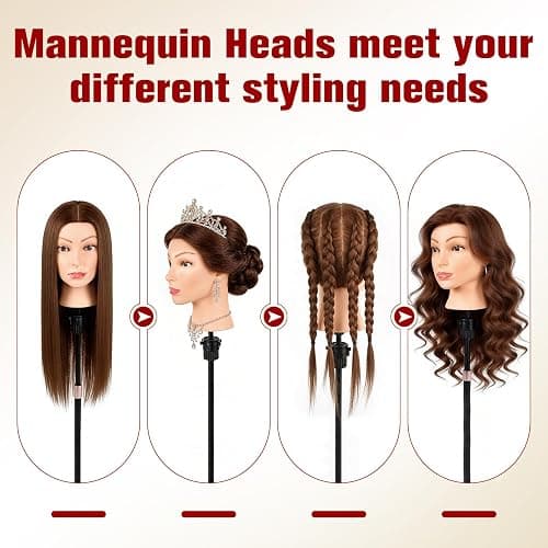 100% Mannequin Head Human Hair,22" Dark Brown Real Hair Cosmetology Mannequin Manikin Head Hair Styling Hairdressing Practice Training Doll Head with Clamp Holder and Tools thumbnail 2