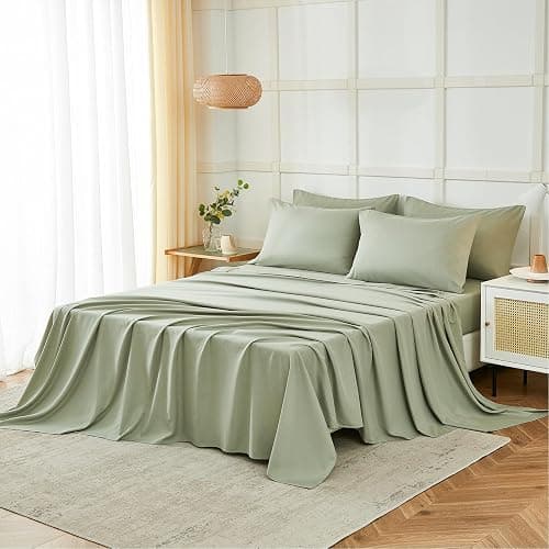ILAVANDE Queen Sheets Set 6 Piece,Hotel Luxury Super Soft 1800 Series Microfiber Queen Bed Sheets Set-Wrinkle Free & Breathable-14 Deep Pocket Sheets for Queen Size Bed(Queen,Sage Green) thumbnail 6