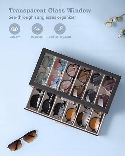 Lolalet Beige Sunglasses Storage Box for Women, Eyewear Eye Glass Organizer with Clear Top Lid Display Holder Case thumbnail 5