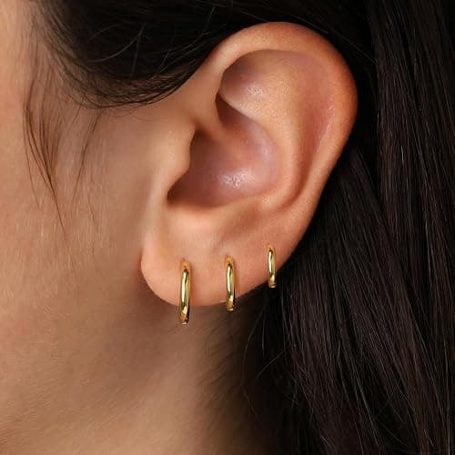 Gokeey Small Gold Huggie Hoop Earrings Set for Women 14K Gold Plated Hypoallergenic Lightweight Earrings for Sensitive Ears Everyday Earrings Sets for Multiple Piercing Cartilage Hoop Earrings Stack Jewelry thumbnail 3
