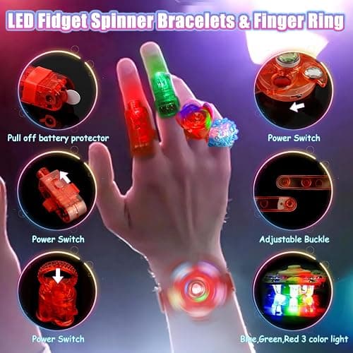 MIBOTE 269Pcs Led Light Up Toys Party Favors Glow in the Dark Party Supplies for Kid/Adults Halloween with Light Up Glasses,Rings,Fidget Spinner Bracelets,100 Glow Sticks Bulk Party Pack DIY Glow thumbnail 5