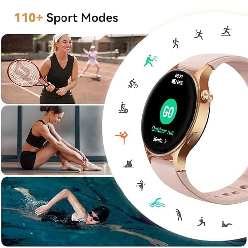 aeac Smart Watch for Women, AMOLED Ultra-Clear Screen Activity Trackers with Heart Rate/Sleep/SpO2 Monitor, Waterproof Fitness Smartwatch for iPhone/Samsung/Android（Pink Gold） thumbnail 5