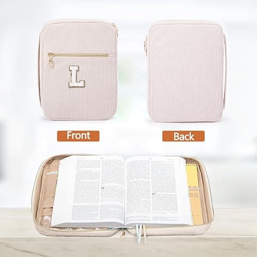 Bible Cover for Women, Initial Personalized Bible Gift - Bible Case for Men - Bible Holder - Bible Bag - Bible Carrier - Bible Carrying Case with Pockets for Bible Study Suppliers, Bible Accessories - L - Ivory thumbnail 8