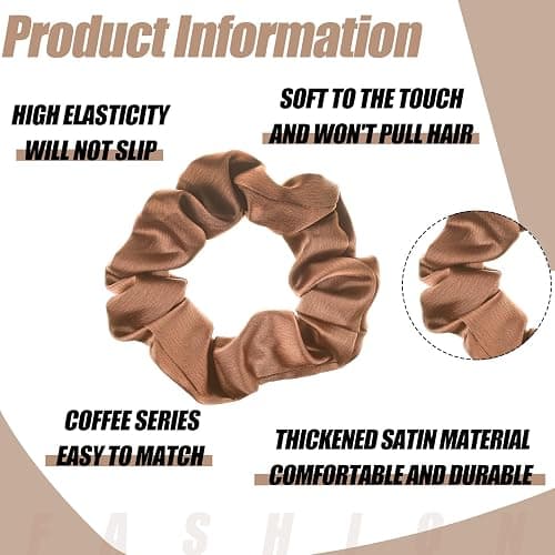 obeoby 8 Pack Satin Hair Scrunchies for Women, Silk Hair Ties, Neutral Hair Scrunchies for Women Girls, Gray - Brown series thumbnail 4