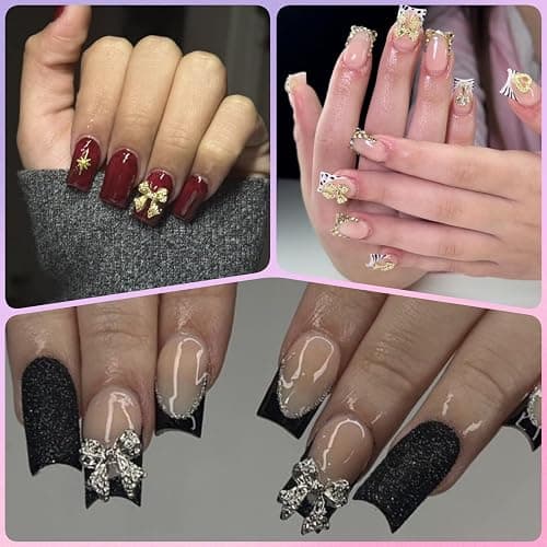 OPMADM 135 Pcs Bow Nail Charms 5 Styles Metal Bow Charms for Nails Gold Silver and White Gold thumbnail 4