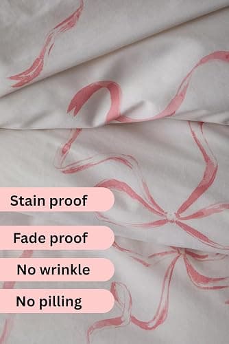 Elegant Bow Bedding Sheets Set – 1 Flat sheet - 1 Fitted sheet - 2 Pillowcovers - Coquette aesthetic, Pink - Soft, Breathable & Cozy Sheet - Bow girly - Bow decor (Pink bows, Queen (U.S. Standard)) - Pink Bows - Queen (U.S. Standard) thumbnail 7