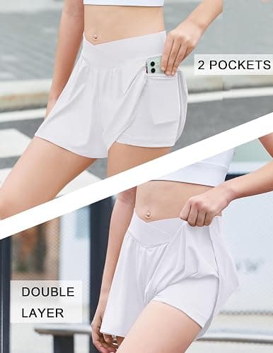 Zaclotre Girls Flowy Shorts with Spandex Liner V Crossover 2 in 1 Athletic Running Shorts with Pockets Kids Butterfly Skorts thumbnail 5