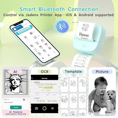 Gloryang JD-23 Sticker Printer, Mini Portable Thermal Printer Print Pod, Inkless Bluetooth Label Maker Machine for DIY Crafts, Journaling, Office & Home Use, Includes 2 Rolls Sticker Paper thumbnail 2