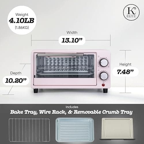 Kitchen Elite 4-Slice Countertop Toaster Oven, Stainless Steel Tray, Pink thumbnail 4