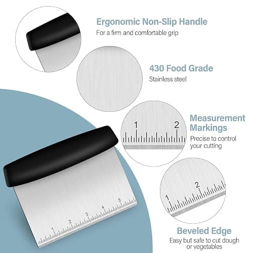 Ecavria Bench Scraper, Premium Stainless Steel Dough Scraper with 2 PCS Flexible Bowl Scraper, Dough Cutter with Measuring Scale, Versatile Kitchen Scraper Set for Pastry Bread Pizza Cake thumbnail 5