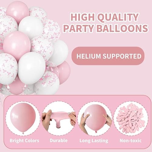 Pink Bow Balloons Light Pink and White Balloon 12inch Clear Bow Balloons Coquette Birthday Party Decorations Helium Latex Balloon for Arch Bridal Shower Bachelorette Weddiing Decor thumbnail 7