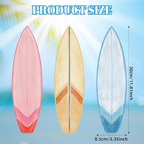 RattanView 3 Pieces Surfboard Decor for Bedroom Wooden Beach Wall Decor Summer Wood Surfboard Wall Hanging Sign for Tropical Living Room Decoration(Watercolor, Yellow, Blue, Pink) thumbnail 2