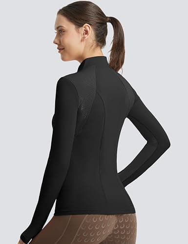 FitsT4 Sports Womens Equestrian Shirts Thumbholes Long Sleeve Horse Riding Shirts Quick Dry UPF50+ Riding Top Half Zip thumbnail 2