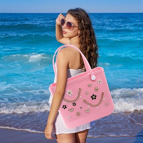 ROPCIA 30 PCS Charms for Bogg Bag Pearls & Flowers Butterfly & Bling Chain Accessories Compatible Simply Southern Beach Bag Tote Insert thumbnail 5