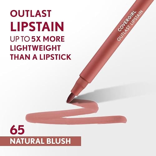 COVERGIRL Outlast, 65 Natural Blush, Lipstain, Smooth Application, Precise Pen-Like Tip, Transfer-Proof, Satin Stained Finish, Vegan Formula, 0.06oz thumbnail 2