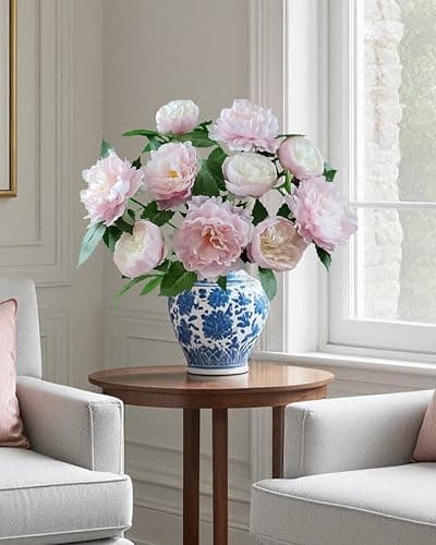 LA.PONEE Premium Pink Peonies Artificial Flowers, Fake Silk Peony Flowers with Stems, Faux Florals for Wedding Bridal Bouquets, Floral Arrangements, Table Centerpieces, Home Decorations thumbnail 5