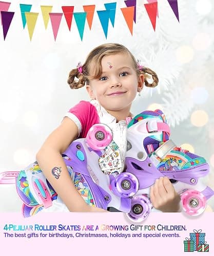 4-Pejiijar Rainbow Unicorn Kids Roller Skates for Girls Toddler Ages 2-4 5-8 8-12,Adjustable Roller Shoes with Luminous Wheels for Birthday Xmas Gifts thumbnail 6