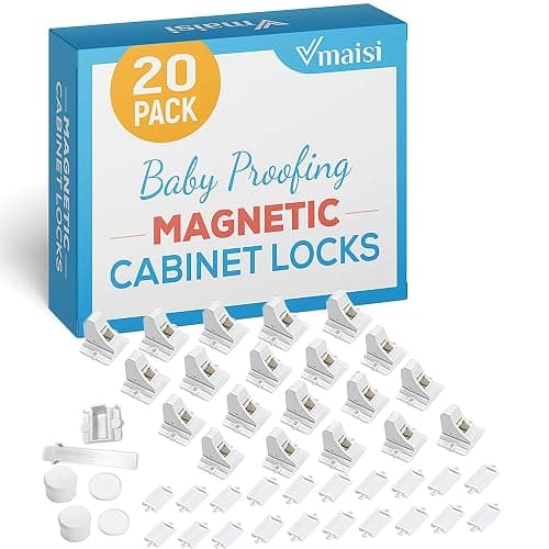 20 Pack Magnetic Cabinet Locks Baby Proofing - Vmaisi Children Proof Cupboard Drawers Latches - Adhesive Easy Installation - Image 1
