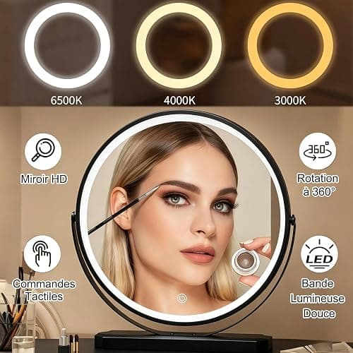 MJKCBD Moderne Coiffeuse avec Miroir à LED & 5 Tiroirs | 100cm Coiffeuse avec Table Transparente Lumineuse, 3 Couleurs, Parleur Bluetooth, Chargement Sans Fil / USB thumbnail 4