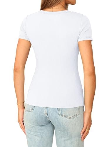 Sampeel Short Sleeve Shirts for Women V Neck Summer Ribbed Tshirts 2026 Slim Fit Spring Fashion Going Out Basic Tees thumbnail 4