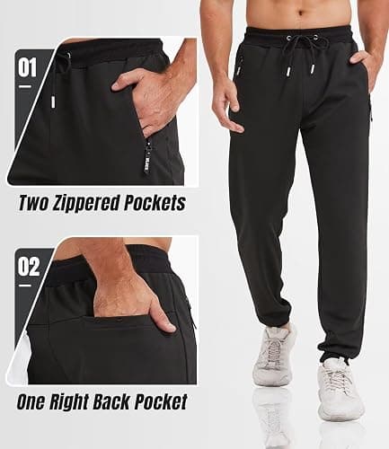 lomsoe 3 Pack Sweatpants for Men Tapered Mens Joggers Pants with Zip Pockets Slim Fit Running Gym Sweat Pants Gifts for Men thumbnail 4