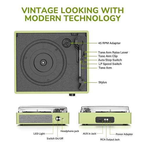 Vinyl Record Player Turntable with Built-in Bluetooth Receiver & 2 Stereo Speakers, 3 Speed 3 Size Portable Retro Record Player for Entertainment and Home Decoration(Orange) - Orange thumbnail 3