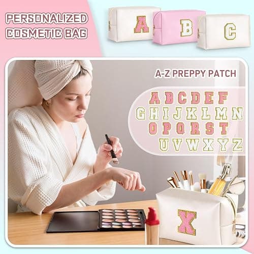 TOPEAST Christmas Gifts for Women Teen Girls - Stocking Stuffers for Teen Girls Gifts Trendy Stuff, Travel Makeup Bag, Initial Cosmetic Bag Toiletry Pouch (White A) thumbnail 3