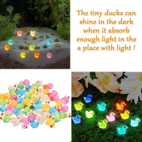 Cidinge 60 Pcs Mini Resin Ducks Luminous Tiny Ducks Miniature Duck Glow in The Dark for DIY Garden Dollhouse Duck Accessories Micro Landscape Aquarium Party Decor thumbnail 4