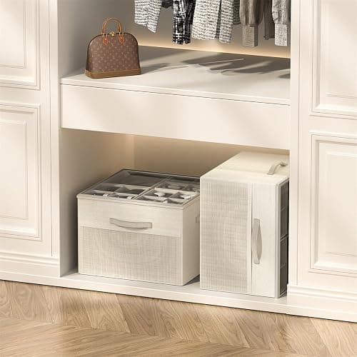 Aokeyee Shoe Organizer for Closet,2 Pack Foldable Shoe Storage Organizer Box Bin with Adjustable Dividers and Clear Cover, Fits up to 16-32 Pairs thumbnail 6