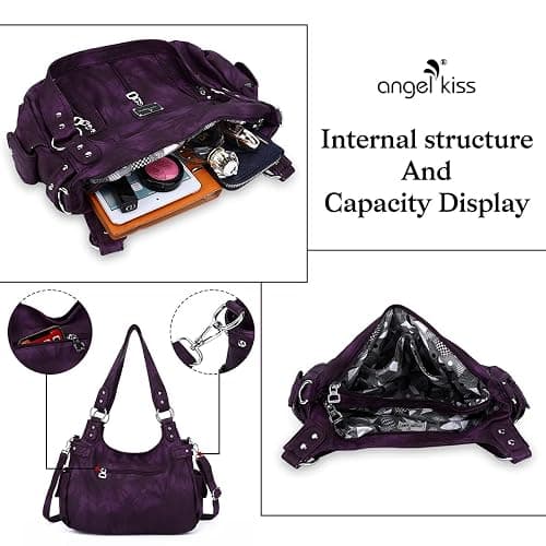Angel Kiss Large Purses and Handbags for Women Washed Faux Leather Crossbody Hobo Satchel Shoulder Handbag Tote Purse thumbnail 4