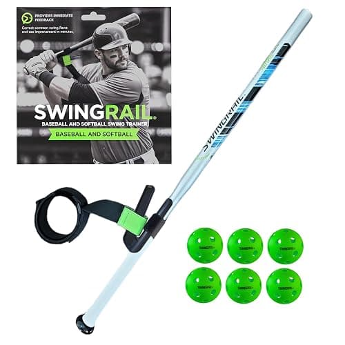 SWINGRAIL Baseball & Softball Swing Trainer + Speed Stick Training Bat + 6 Plastic Training Balls - Image 1