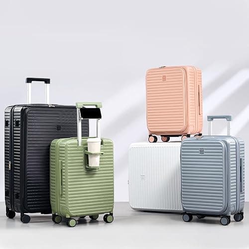 HanTrip 20 Inch Carry on Luggage 22x14x9 Airline Approved Hard Shell Suitcases with Wheels, Top Opening Expandable Carry on Luggage with Cup Holder Small Rolling Suitcase with Lock, Pink thumbnail 15