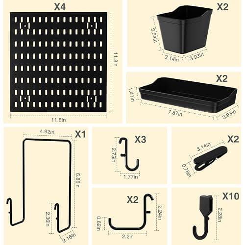 HENSHOW Wall Mount Pegboard Kit - 4 Panels & Accessories, Heavy Duty Modular Organizer for Home, Office, Craft Room & Kids Storage, Space-Saving 11.8"×11.8" DIY Tool Board‌ thumbnail 3